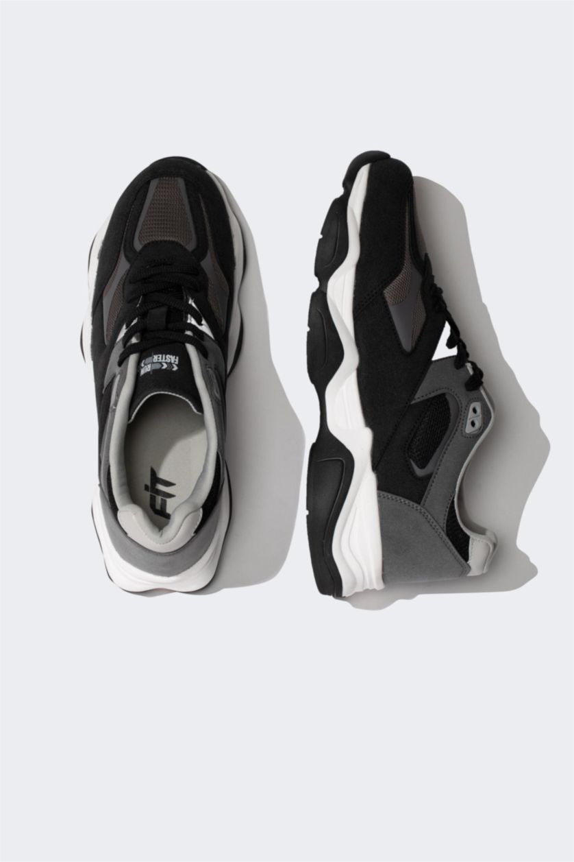 رجال أسود حذاء رياضي رجالي برباط بكعب سميك