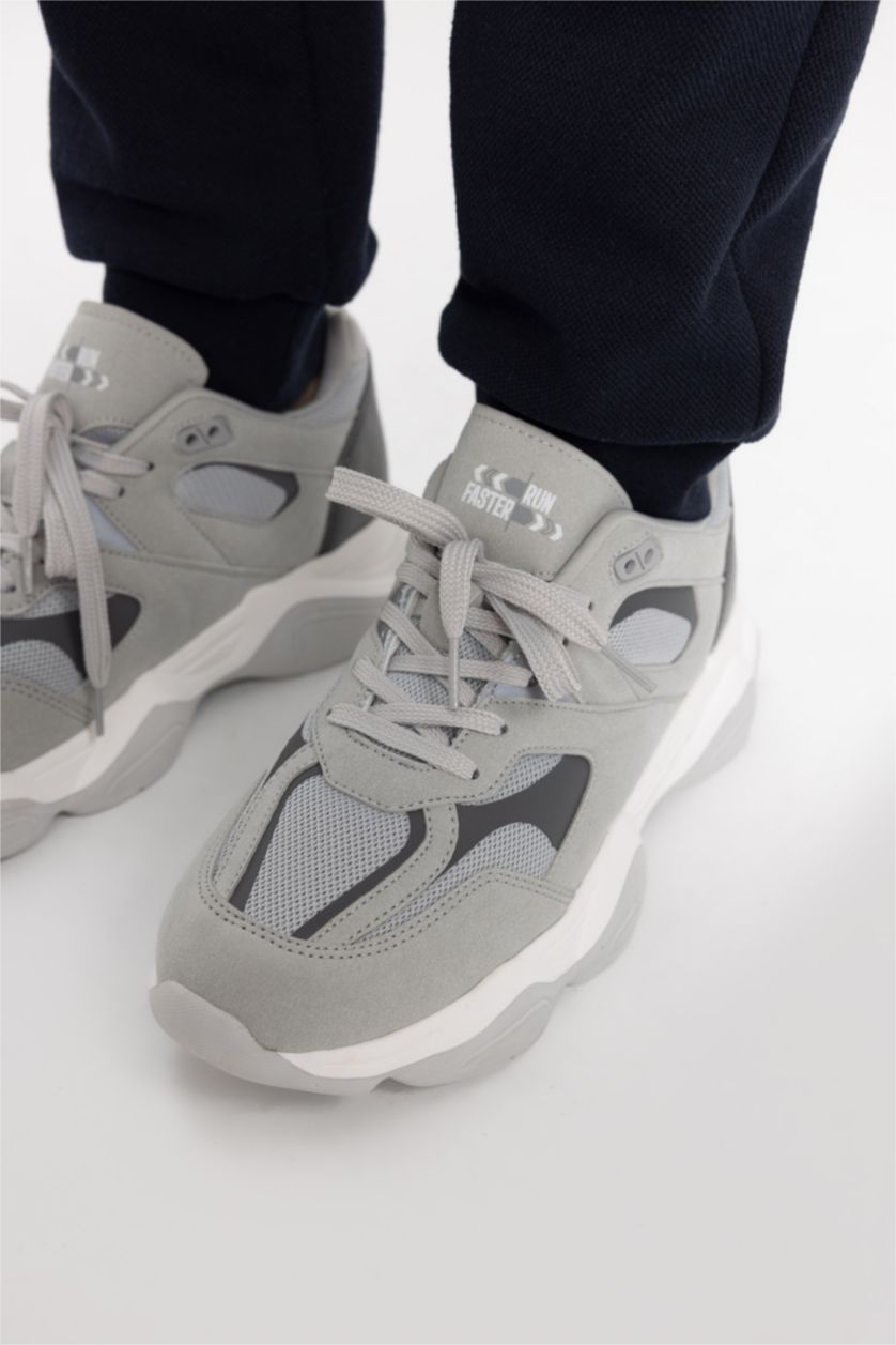 رجال رمادي حذاء رياضي رجالي برباط بكعب سميك
