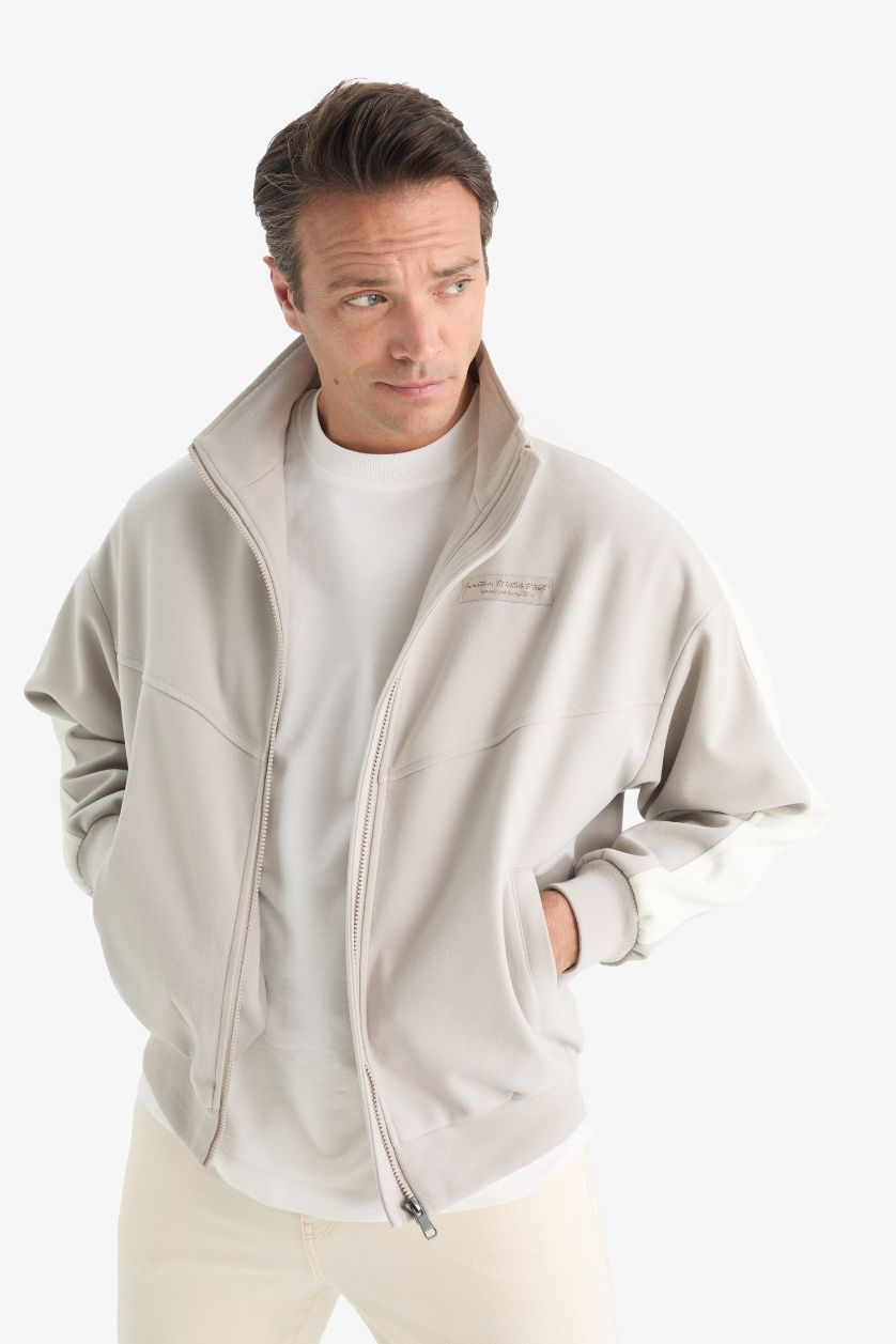 Erkek Gri Melanj Regular Fit Dik Yaka Fermuarlı Mont