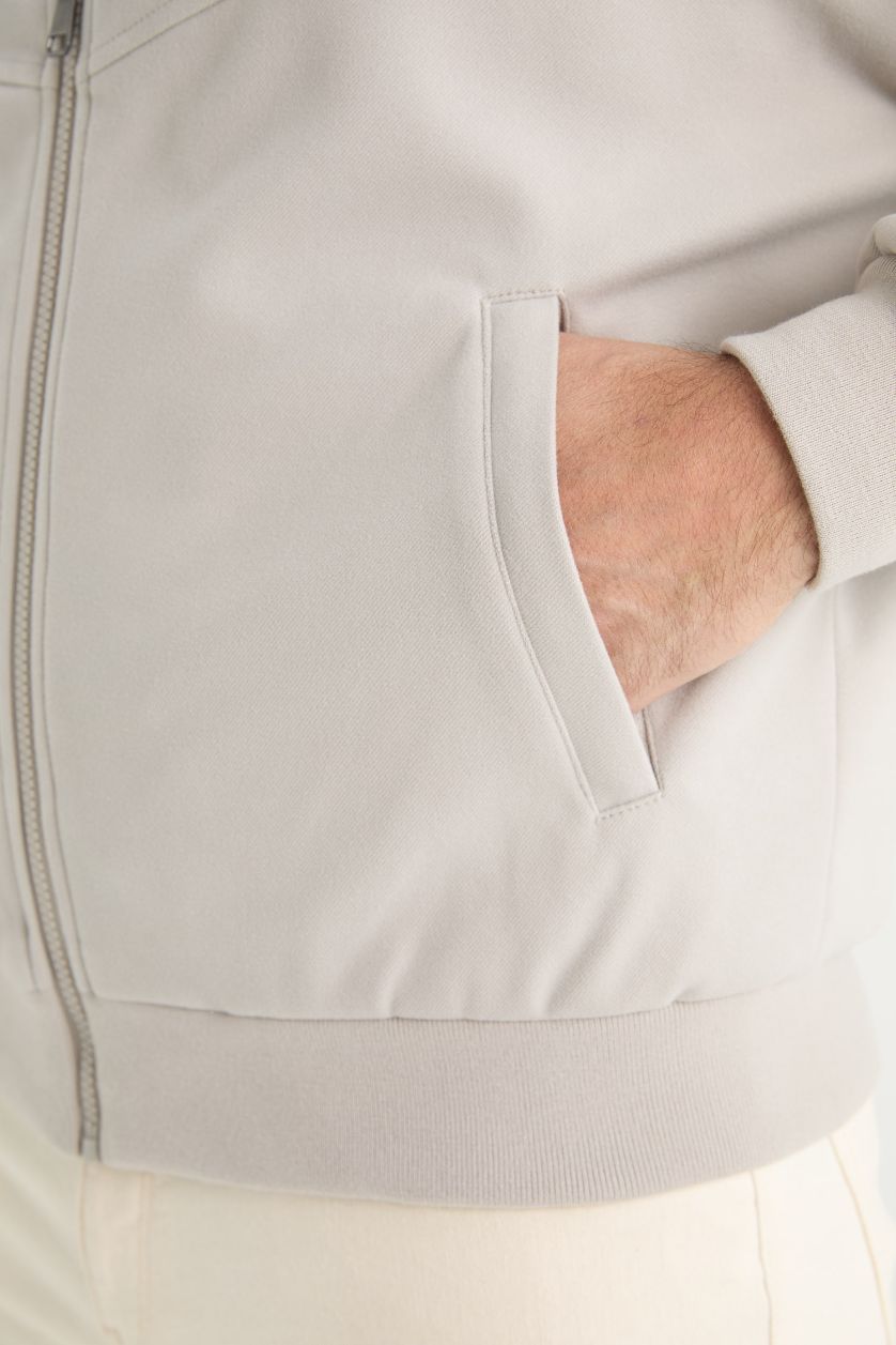 Erkek Gri Melanj Regular Fit Dik Yaka Fermuarlı Mont