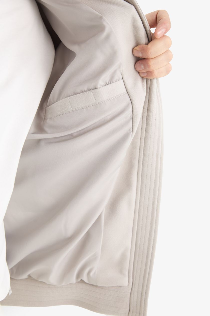 Erkek Gri Melanj Regular Fit Dik Yaka Fermuarlı Mont