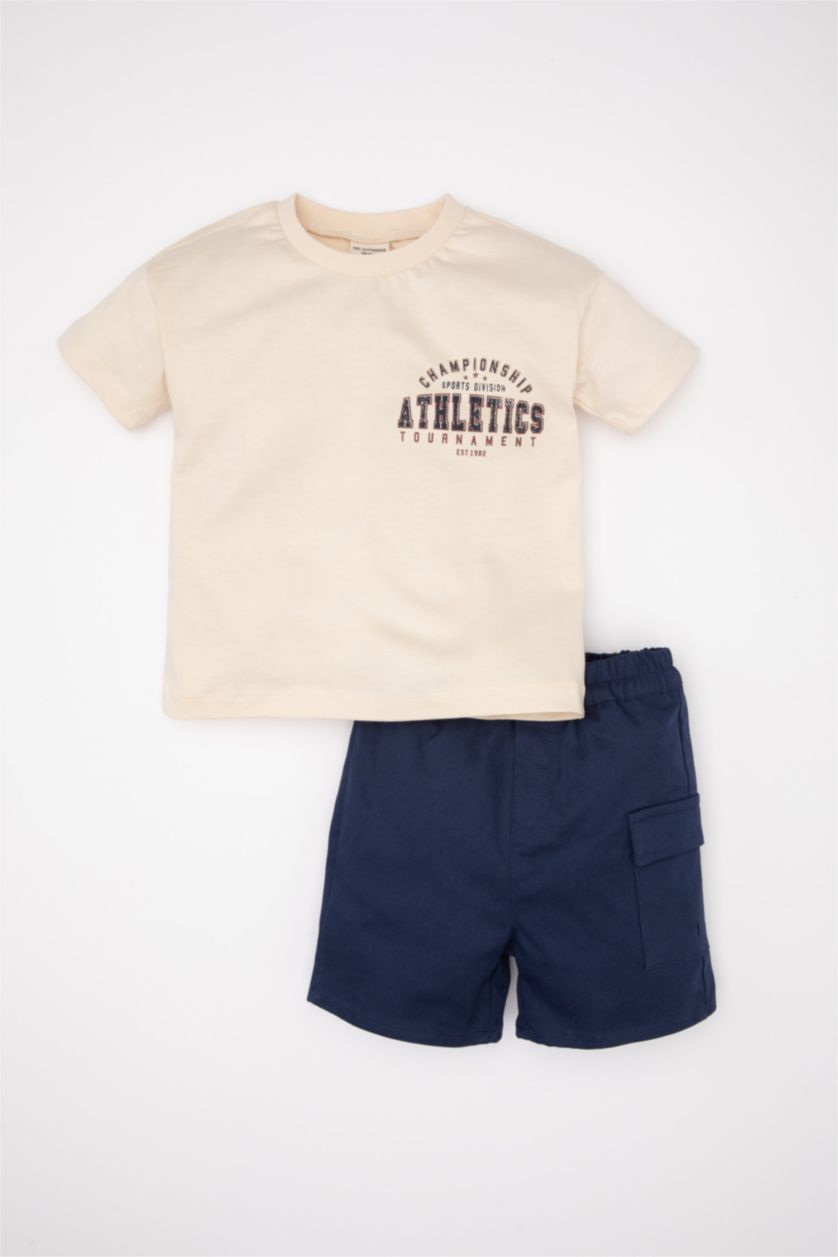 BÉBÉ GARÇON Beige Clair Ensemble de T-Shirt Manches Courtes et Short pour Bébé Garçon