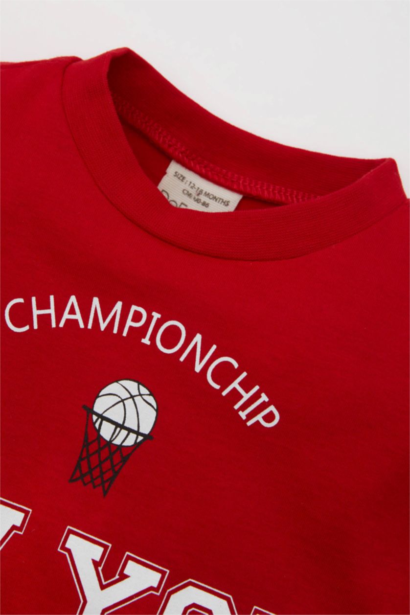 Baby Boy Red Baby Boy Printed T-Shirt Jean Shorts 2 Piece Set