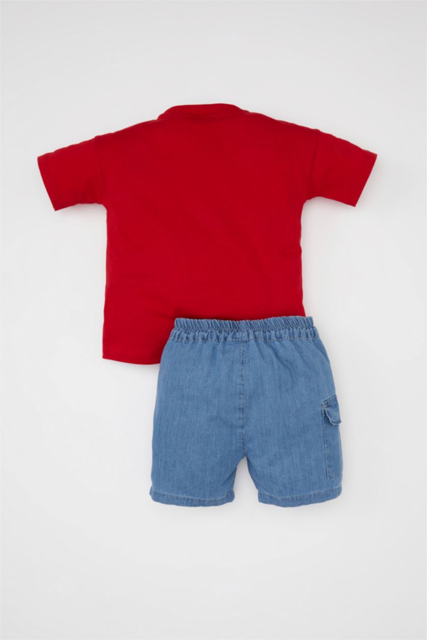 Baby Boy Red Baby Boy Printed T-Shirt Jean Shorts 2 Piece Set