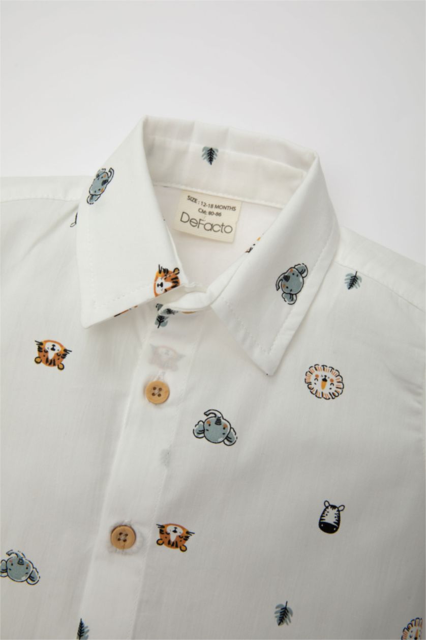 طفل صغير أبيض طقم بيبي اولادي شورت وقميص بوبلين قصة عادية - قطعتين