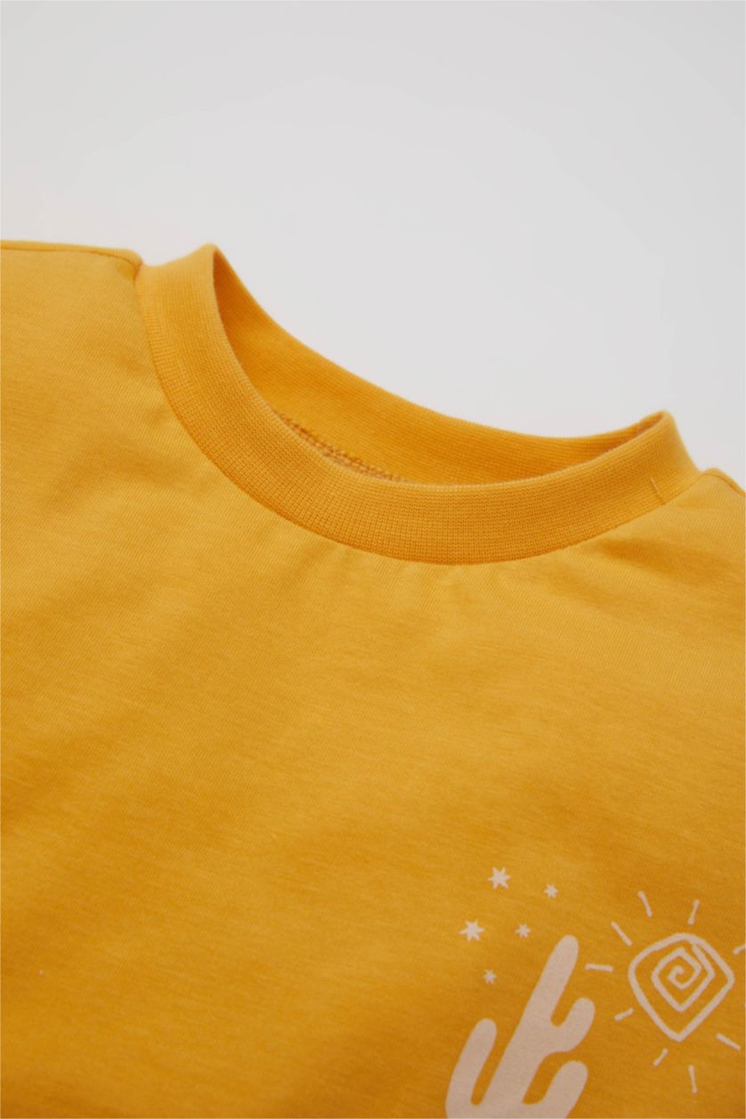 Erkek Bebek Sarı Erkek Bebek 2'li Takım Baskılı Kısa Kollu Tişört Şort