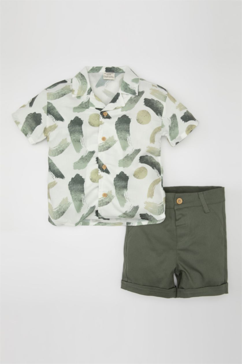 BÉBÉ GARÇON Blanc Ensemble de chemise à manches courtes en popeline imprimée et short pour bébé garçon