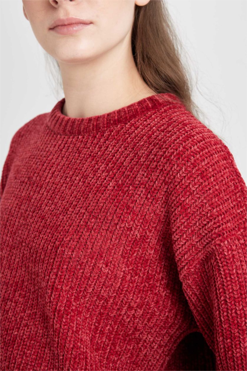 نساء خمري بلوز صوف قصة عادية بياخة مستديرة