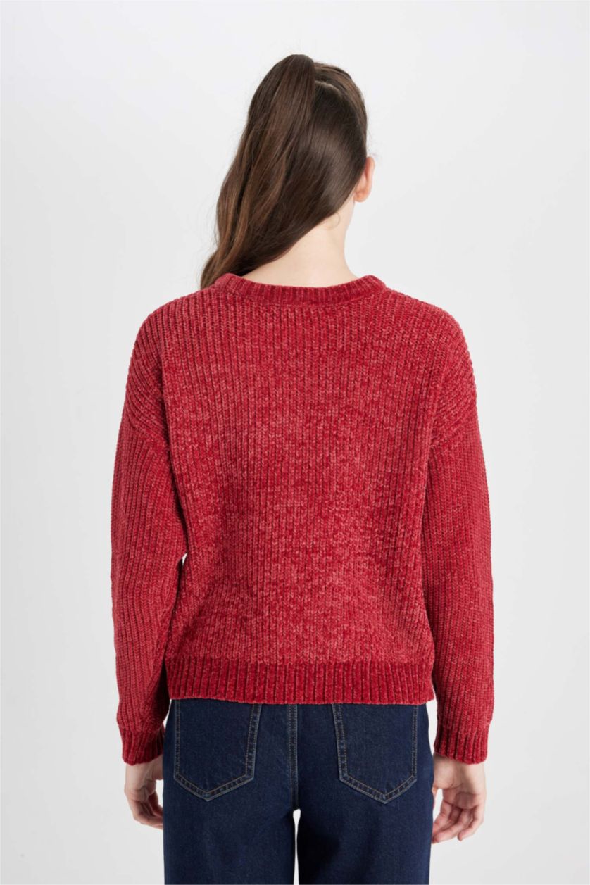 نساء خمري بلوز صوف قصة عادية بياخة مستديرة