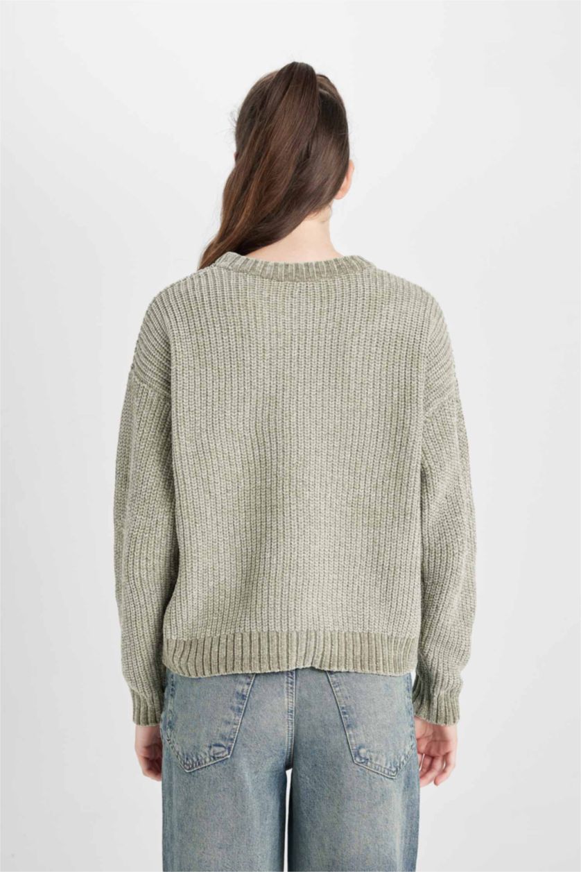 Kadın Haki Regular Fıt Bisiklet Yaka Triko Kazak