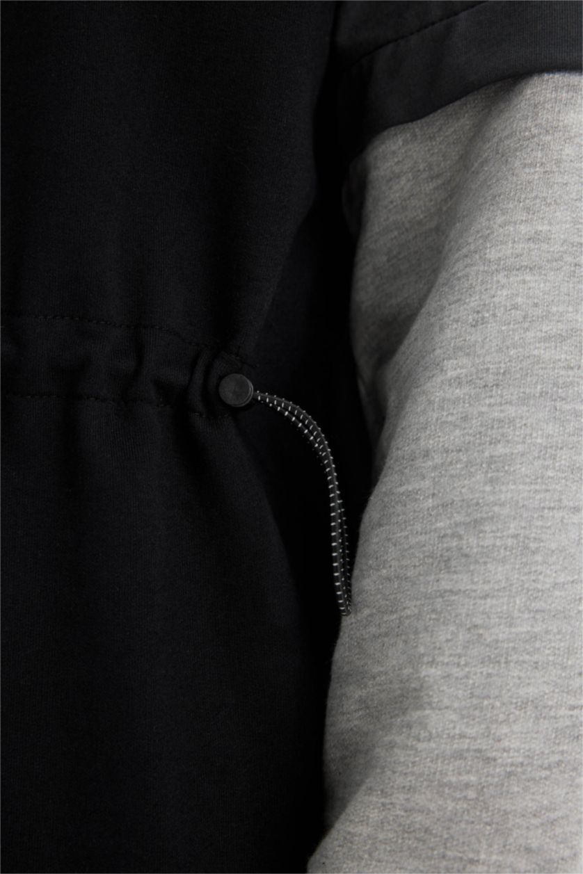 Kadın Siyah Regular Fit Renk Bloklu Uzun Kollu Maxi Sweat Elbise