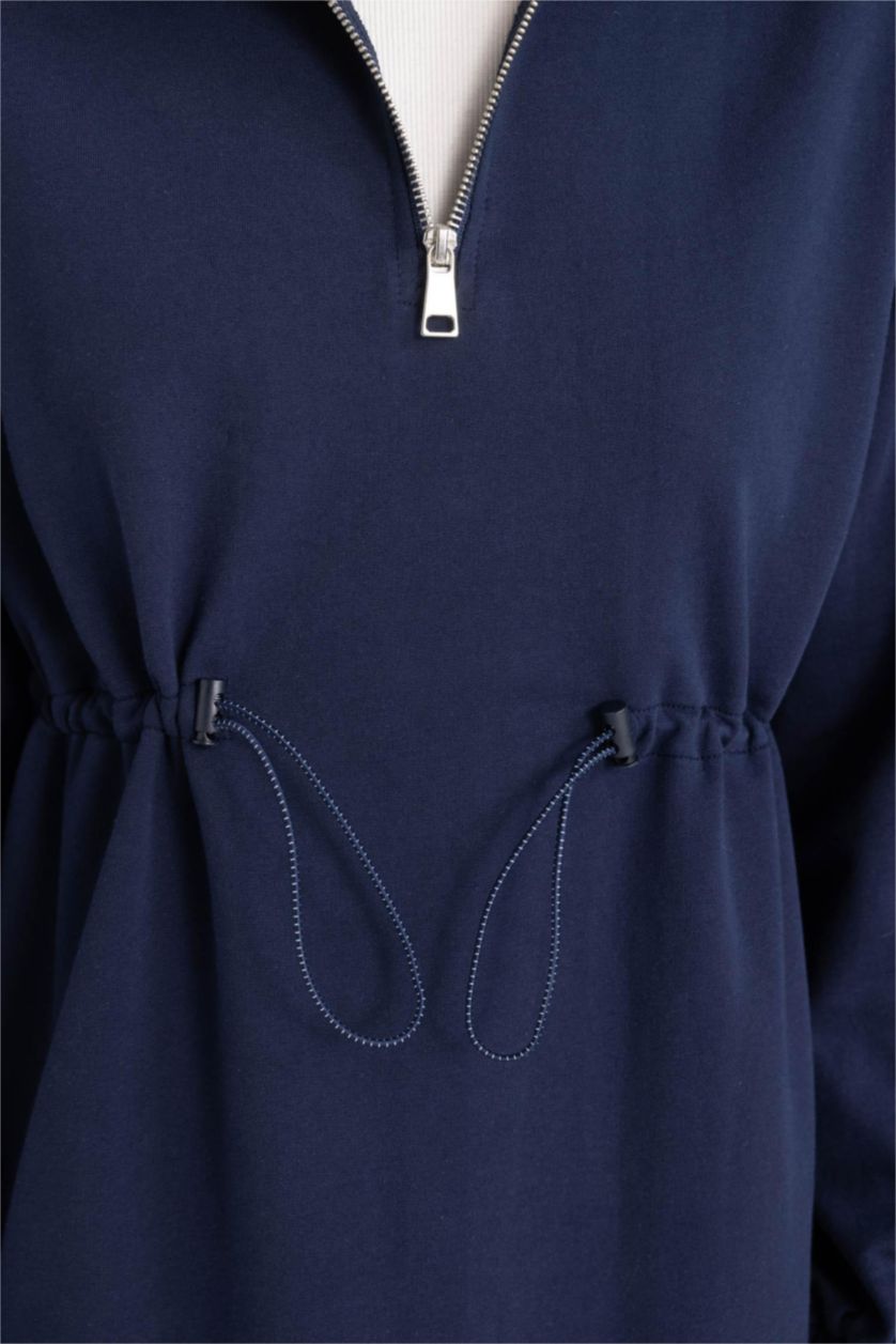 نساء كحلي فستان كم طويل قماش رقيق قصة عادية