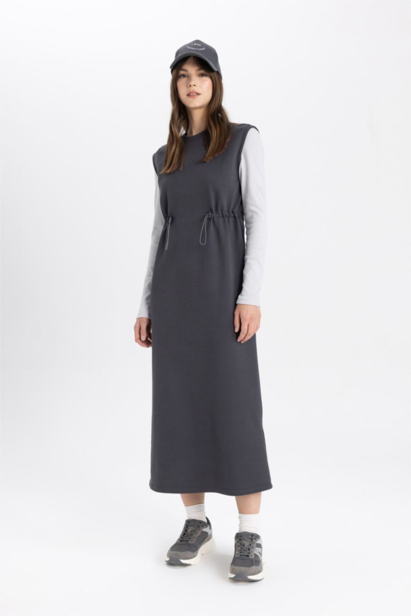 FEMME Anthracite Robe Longue en tissu Sweat-shirt fin à coupe régulière