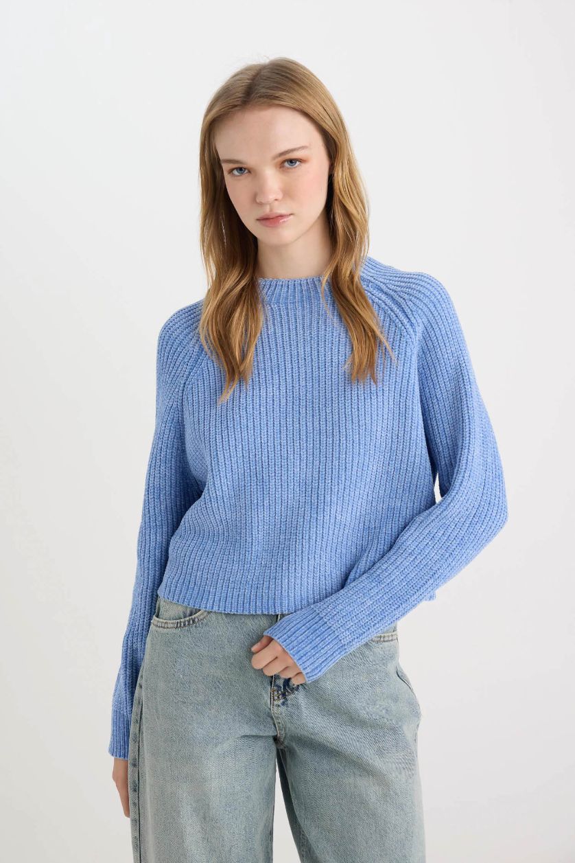Kadın Açık Mavi Regular Fıt Yarım Balıkçı Yaka Triko Kazak