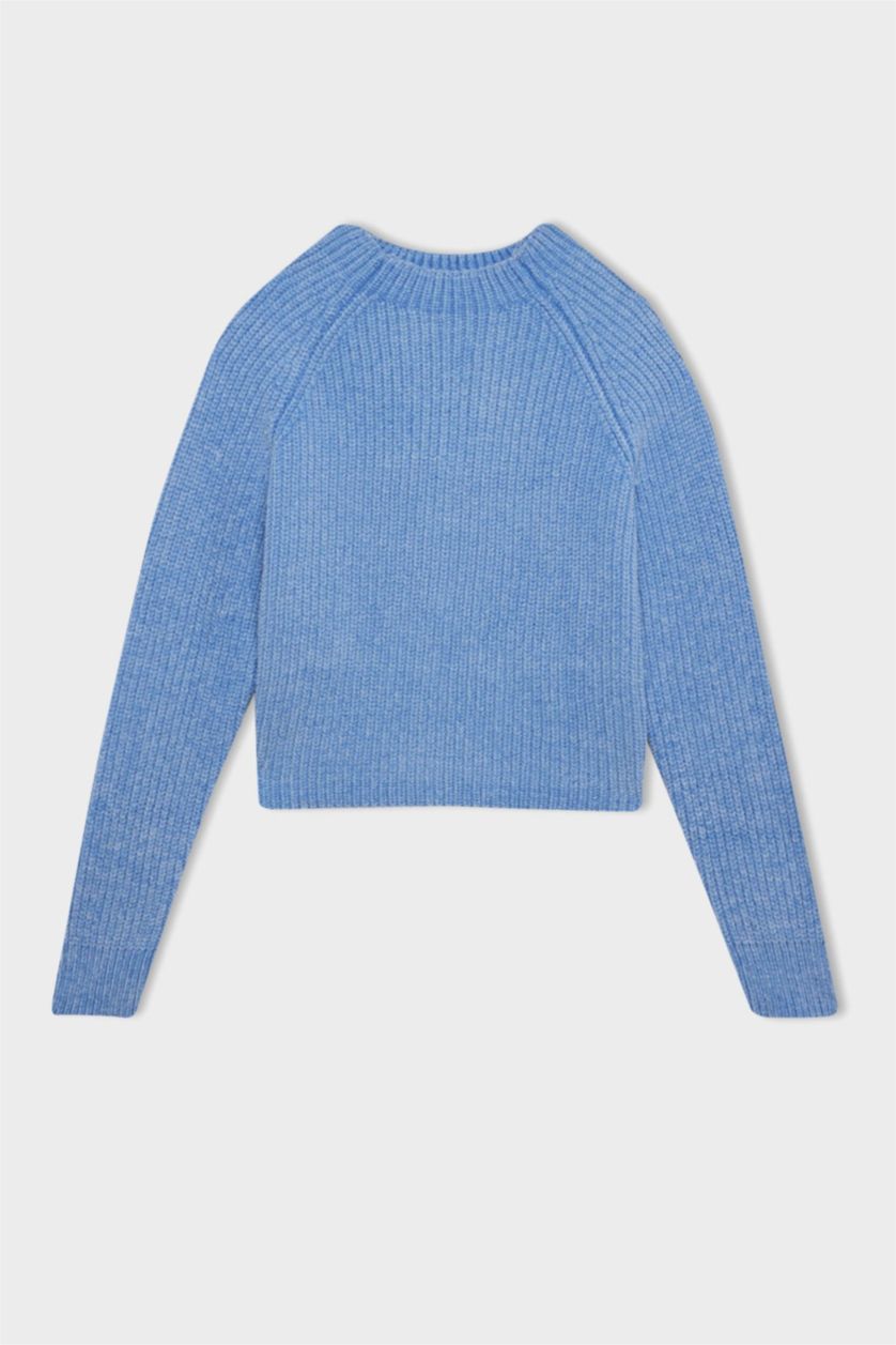 Kadın Açık Mavi Regular Fıt Yarım Balıkçı Yaka Triko Kazak