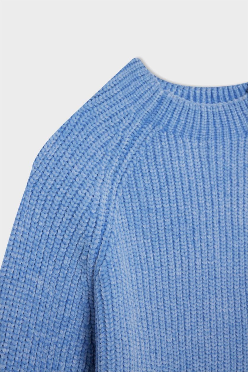 Kadın Açık Mavi Regular Fıt Yarım Balıkçı Yaka Triko Kazak