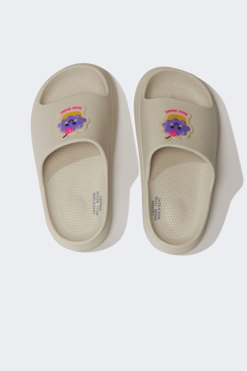 Kız Çocuk - Genç Kız Bej Düz Taban Tek Bantlı Eva Terlik Kız Çocuk