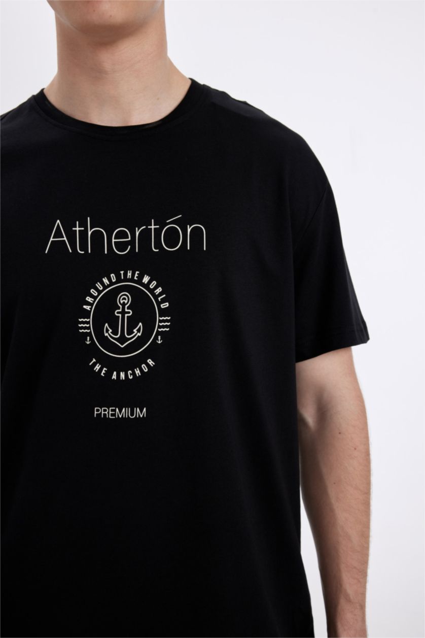 رجالي أسود تيشيرت مطبوع قصة عادية برقبة مستديرة