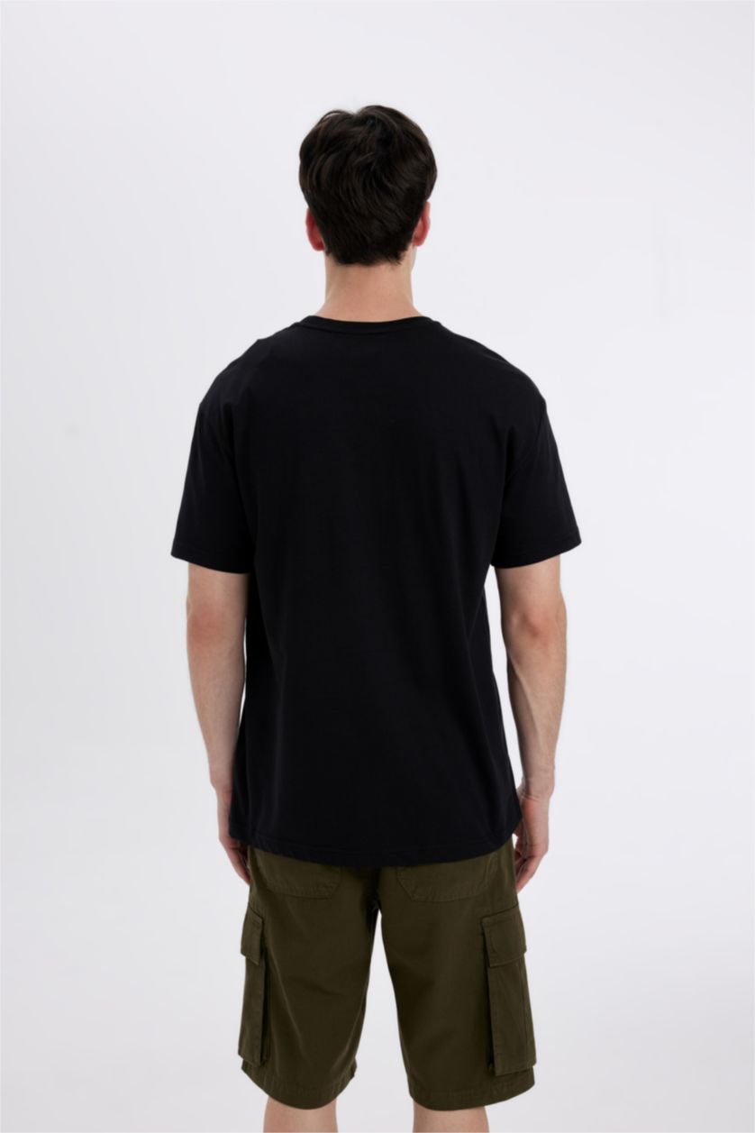 رجالي أسود تيشيرت مطبوع قصة عادية برقبة مستديرة