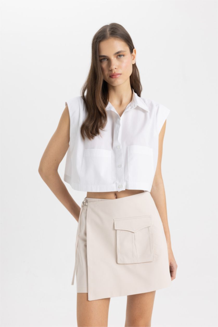 WOMAN Light Beige Gabardine High Waist Short Leg Shorts
