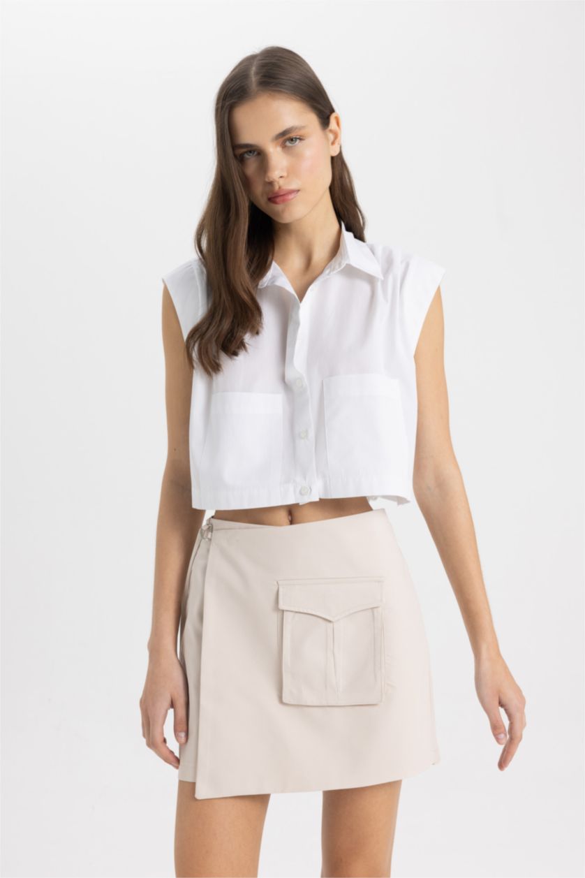 WOMAN Light Beige Gabardine High Waist Short Leg Shorts