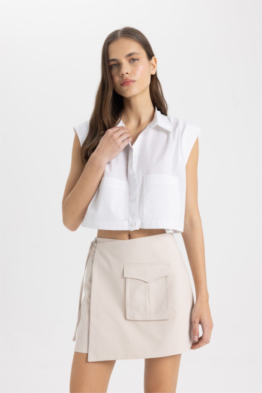 WOMAN Light Beige Gabardine High Waist Short Leg Shorts