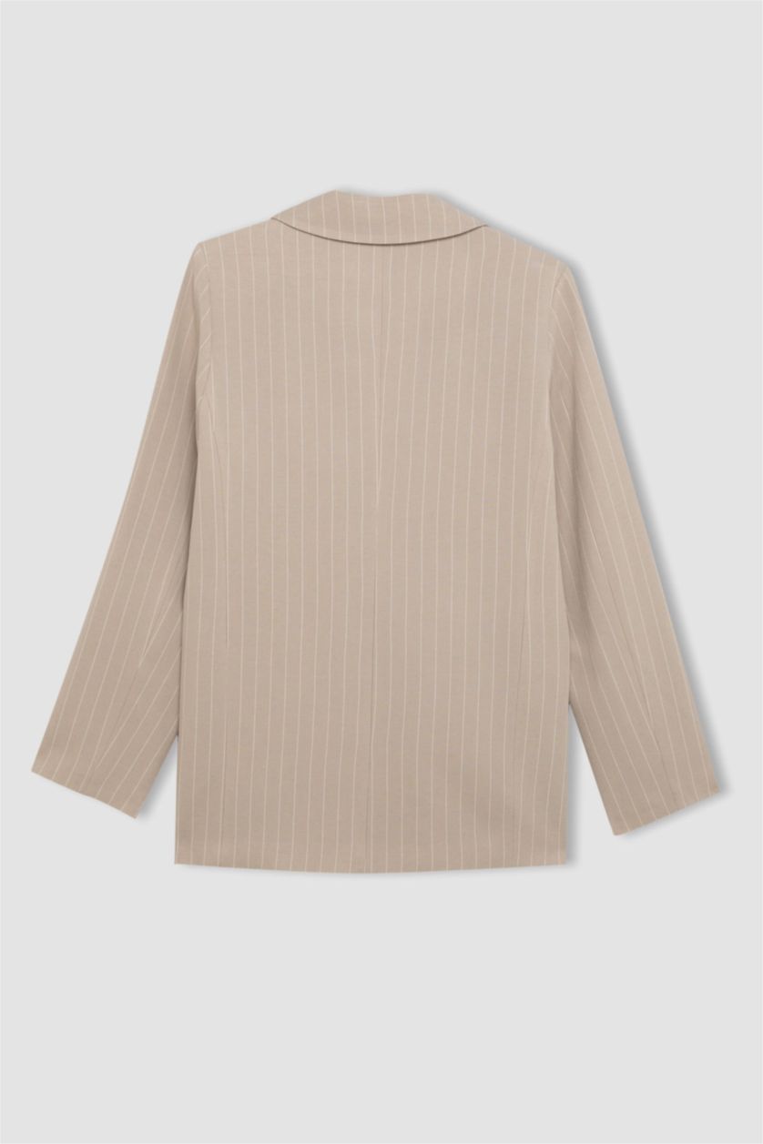 حريمي بيج جاكيت بليزر اوفر سايز مخطط ممزوج بالكتان