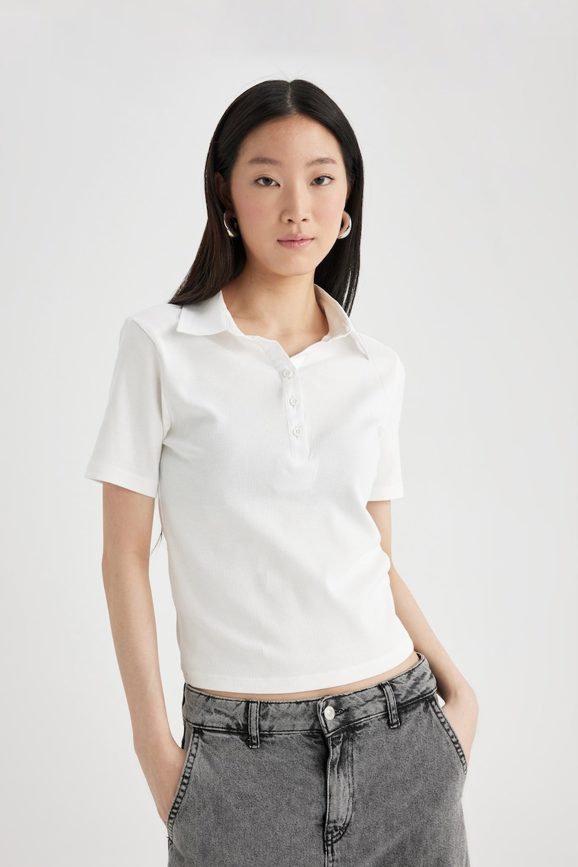 نساء اوف وايت Slim Fit Camisole Short Sleeve Polo T-Shirt