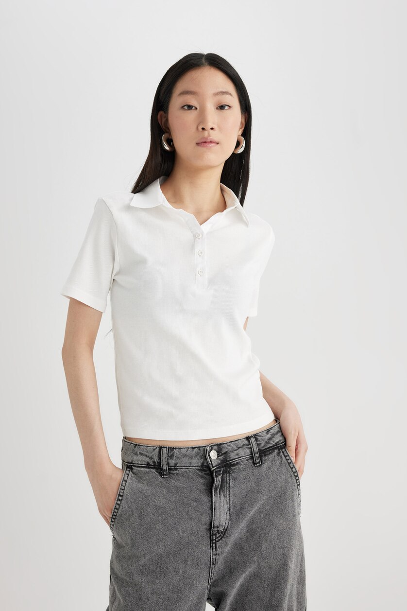 نساء اوف وايت Slim Fit Camisole Short Sleeve Polo T-Shirt