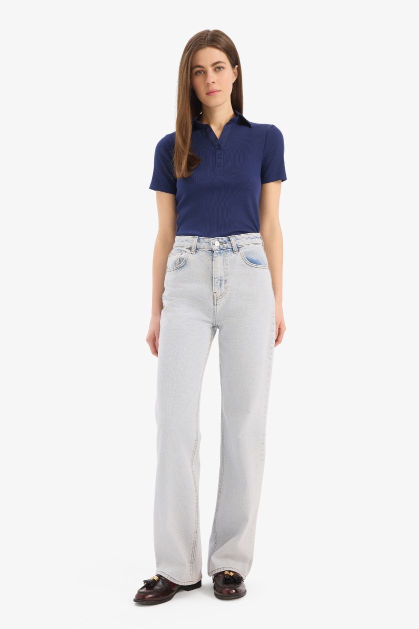 Woman NAVY Slim Fit Polo Collar Camisole Short Sleeve Polo T-Shirt