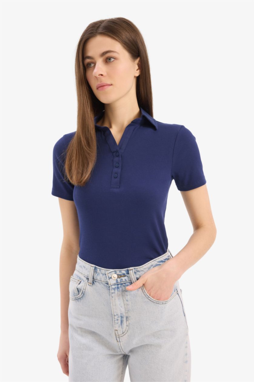Woman NAVY Slim Fit Polo Collar Camisole Short Sleeve Polo T-Shirt