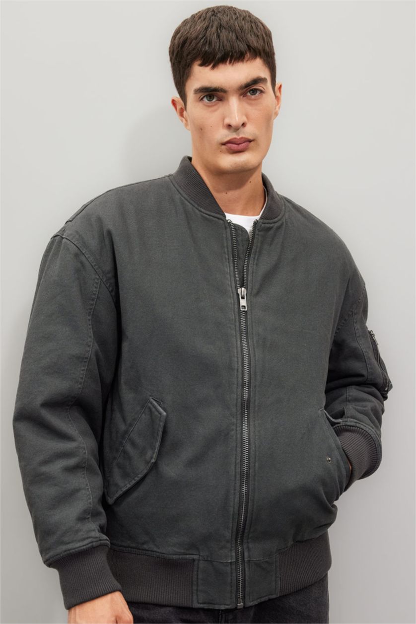 Erkek Antrasit Fermuarlı Mont