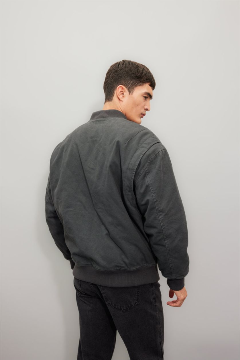 Erkek Antrasit Fermuarlı Mont