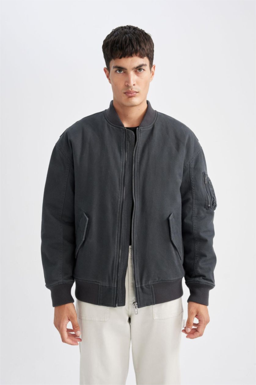 Erkek Antrasit Fermuarlı Mont