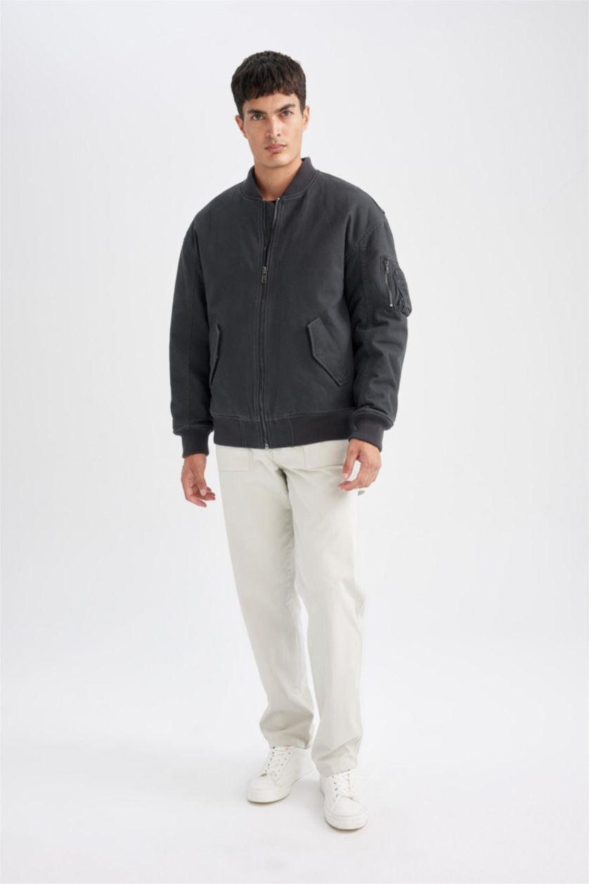 Erkek Antrasit Fermuarlı Mont