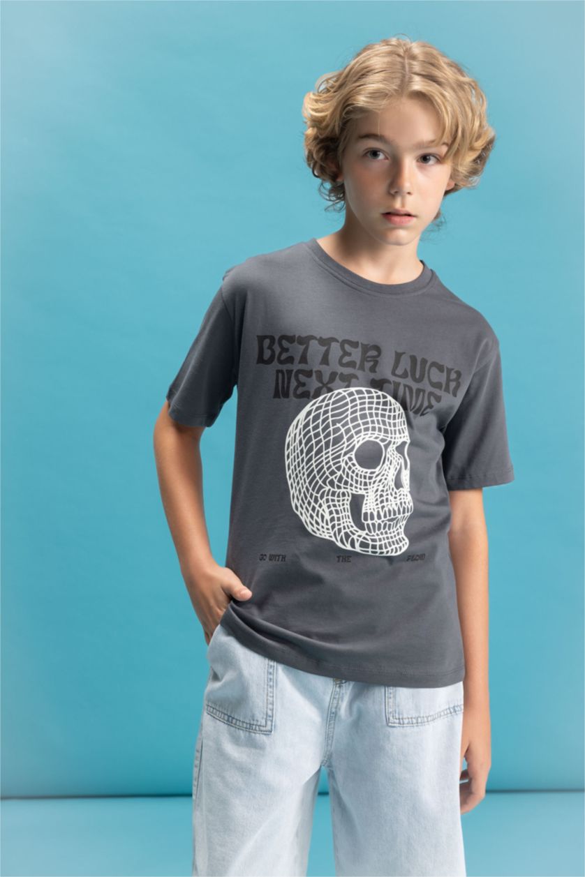 Boys & Teens Anthracite Boy Crew Neck Color Changing Printed T-Shirt