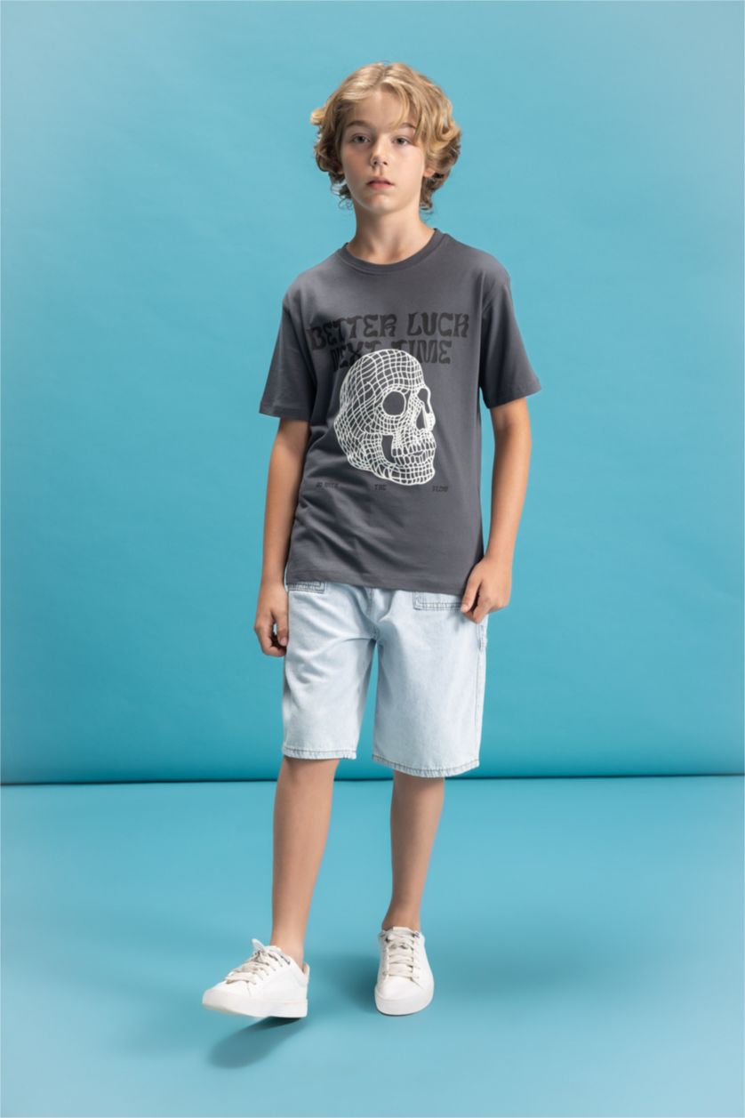 Boys & Teens Anthracite Boy Crew Neck Color Changing Printed T-Shirt