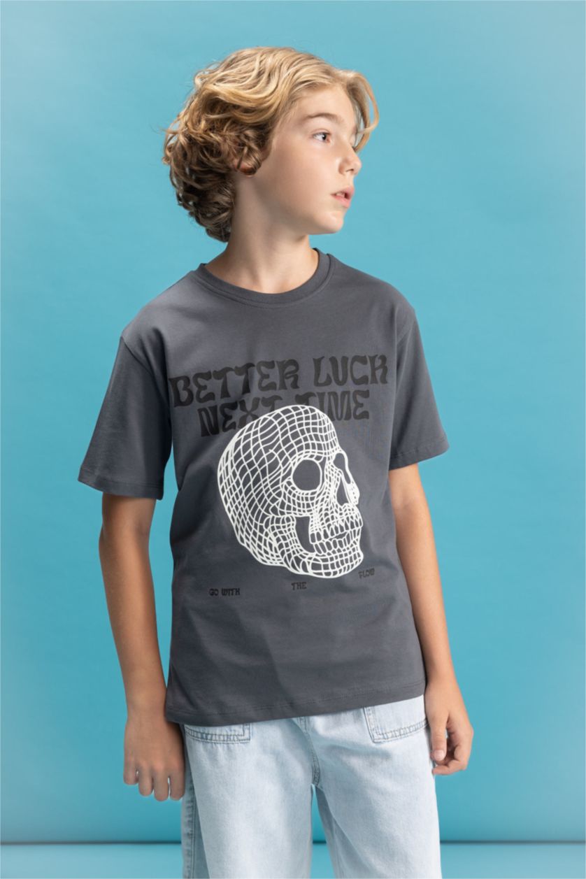Boys & Teens Anthracite Boy Crew Neck Color Changing Printed T-Shirt