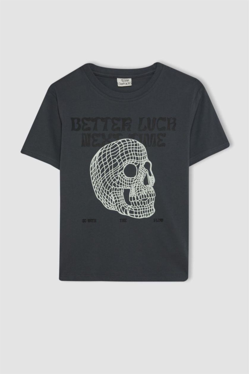 Boys & Teens Anthracite Boy Crew Neck Color Changing Printed T-Shirt