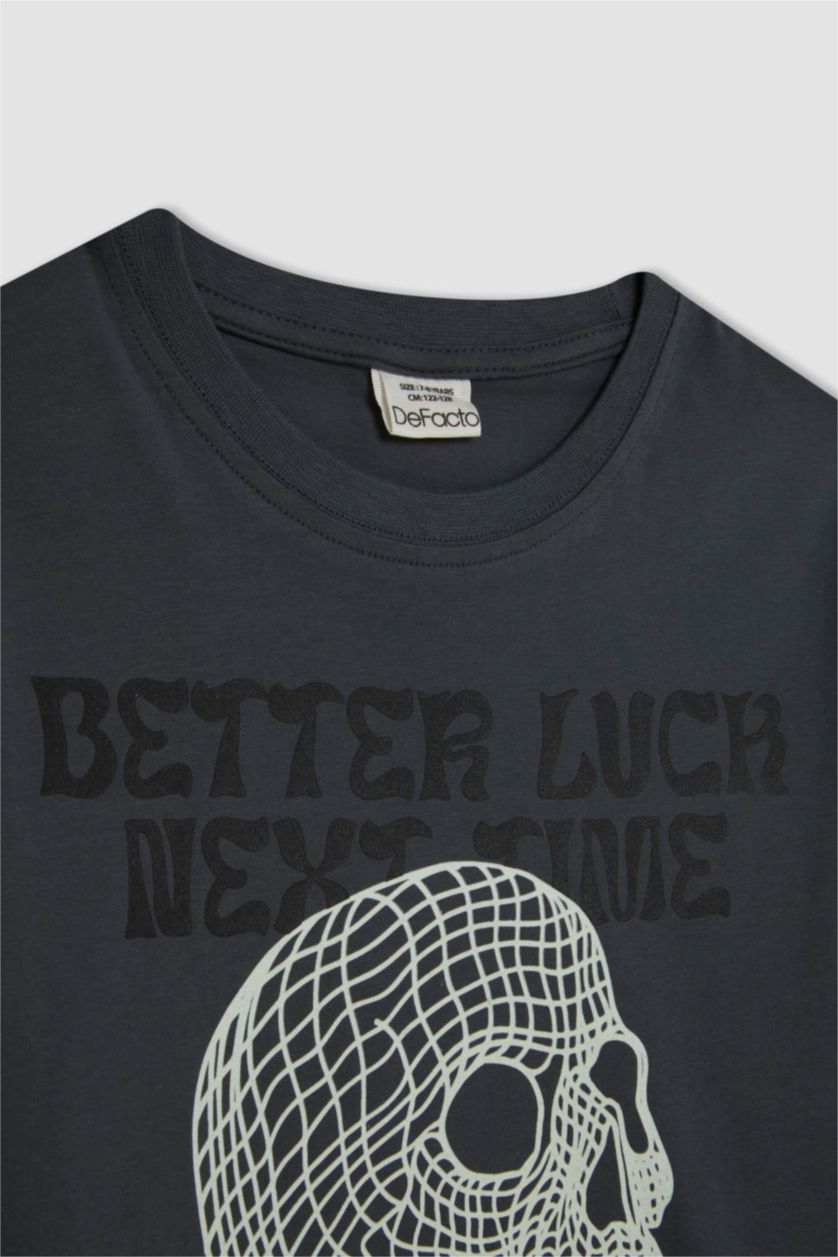 Boys & Teens Anthracite Boy Crew Neck Color Changing Printed T-Shirt