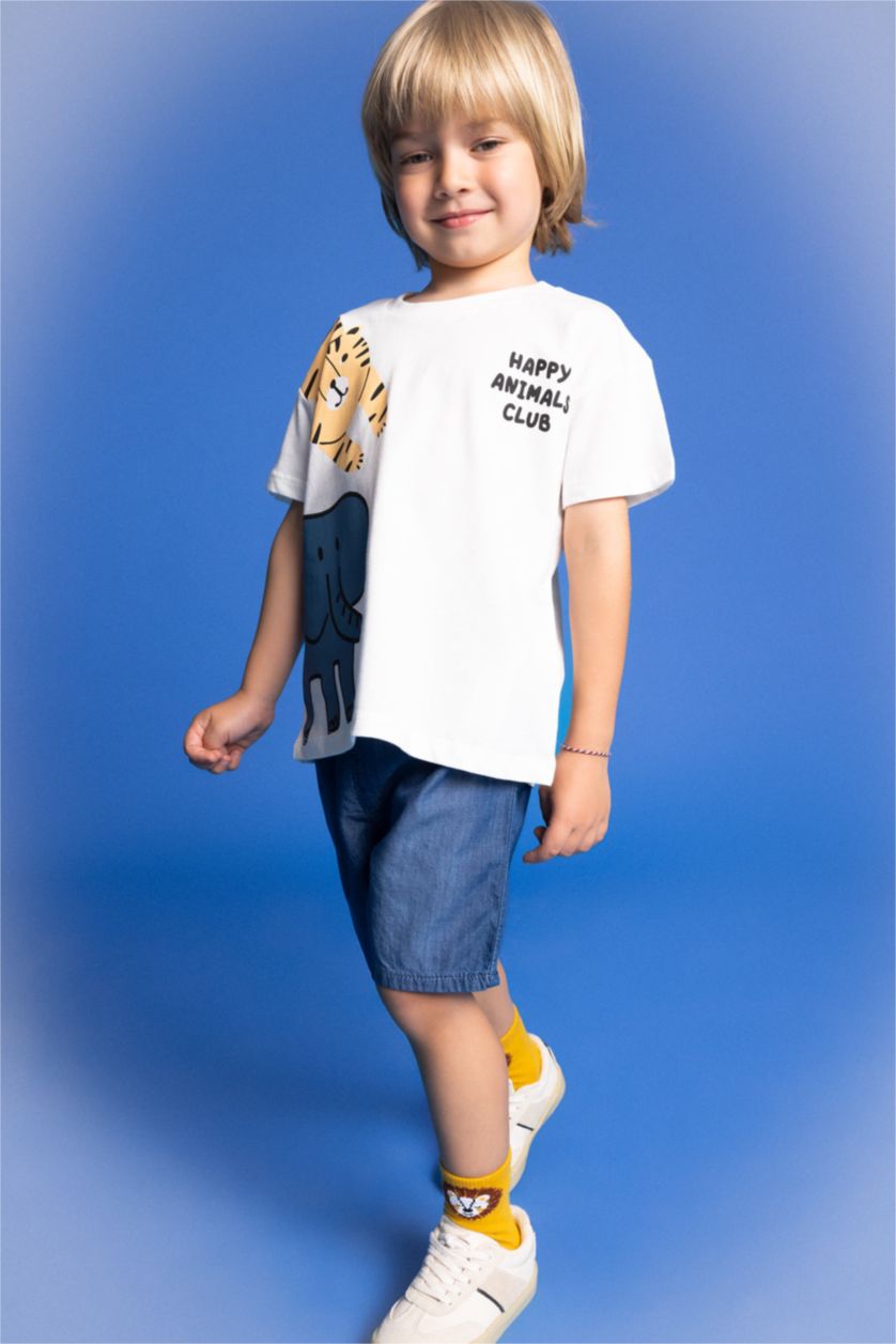 BÉBÉ GARÇON Écru T-Shirt à Manches Courtes Motif Animalier à Col Rond pour BéBé Garçon