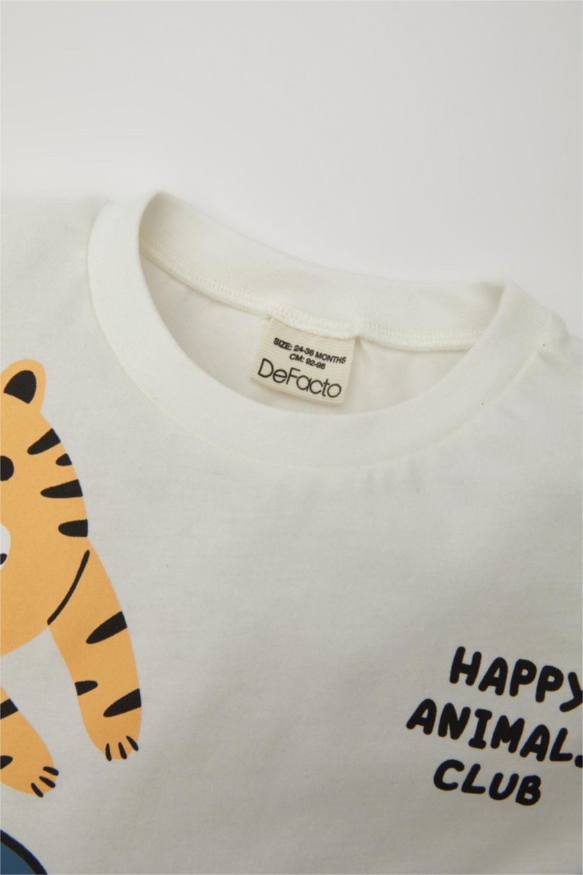 BÉBÉ GARÇON Écru T-Shirt à Manches Courtes Motif Animalier à Col Rond pour BéBé Garçon