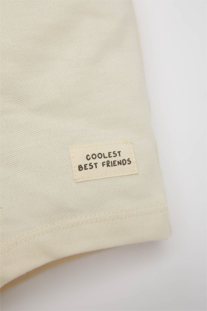 BÉBÉ GARÇON Écru Short en Piqué imprimé étiquette pour Bébé Garçon