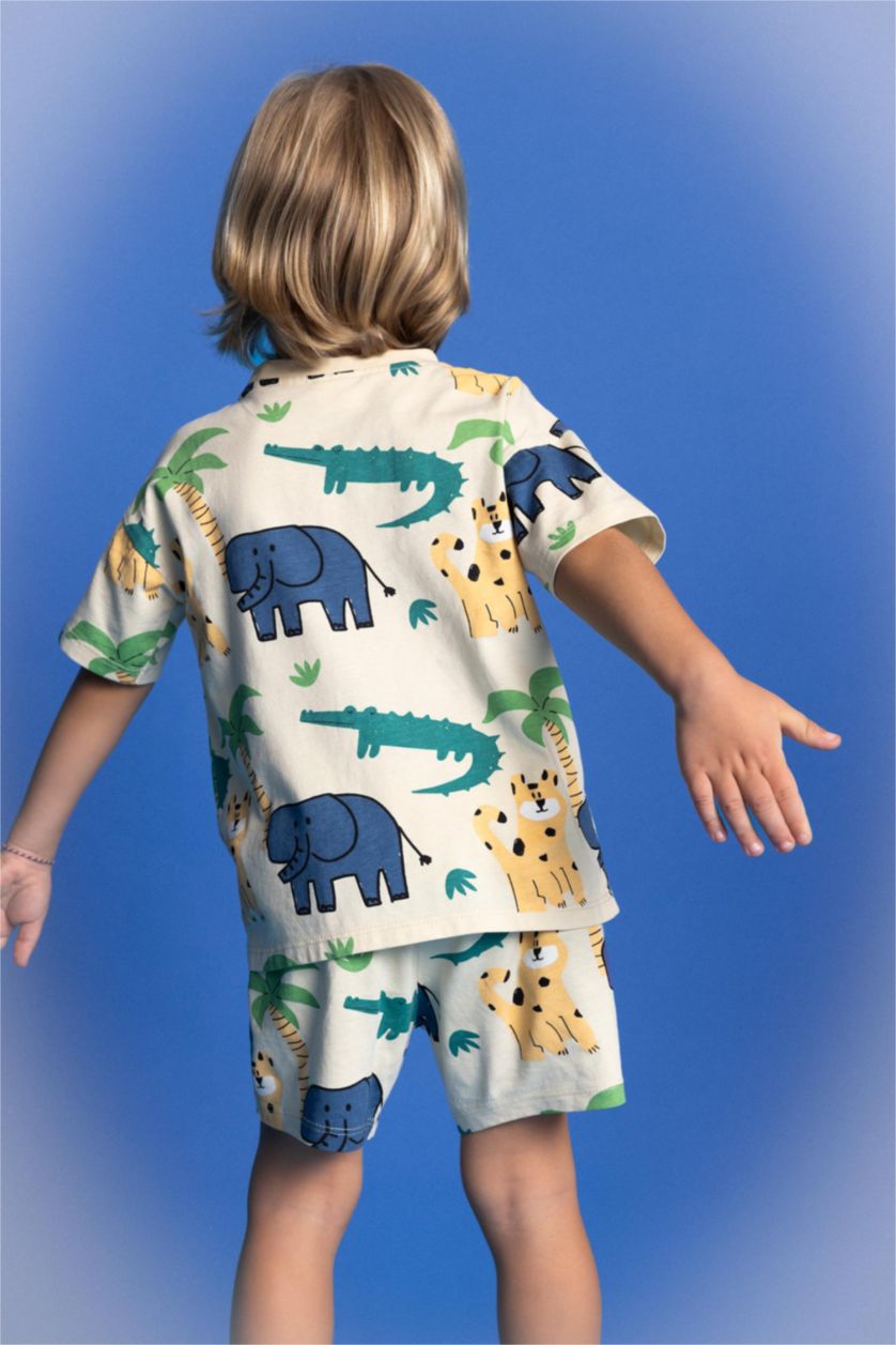 BABY BOY Light Beige Baby Boy Animal Patterned T-Shirt Shorts 2 Piece Set