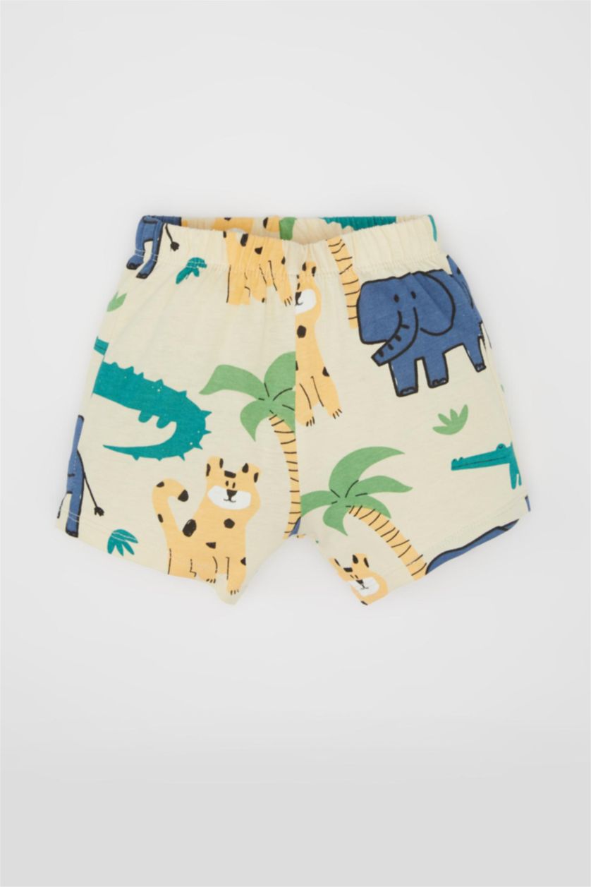 BABY BOY Light Beige Baby Boy Animal Patterned T-Shirt Shorts 2 Piece Set