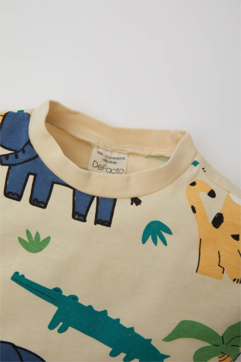 BABY BOY Light Beige Baby Boy Animal Patterned T-Shirt Shorts 2 Piece Set