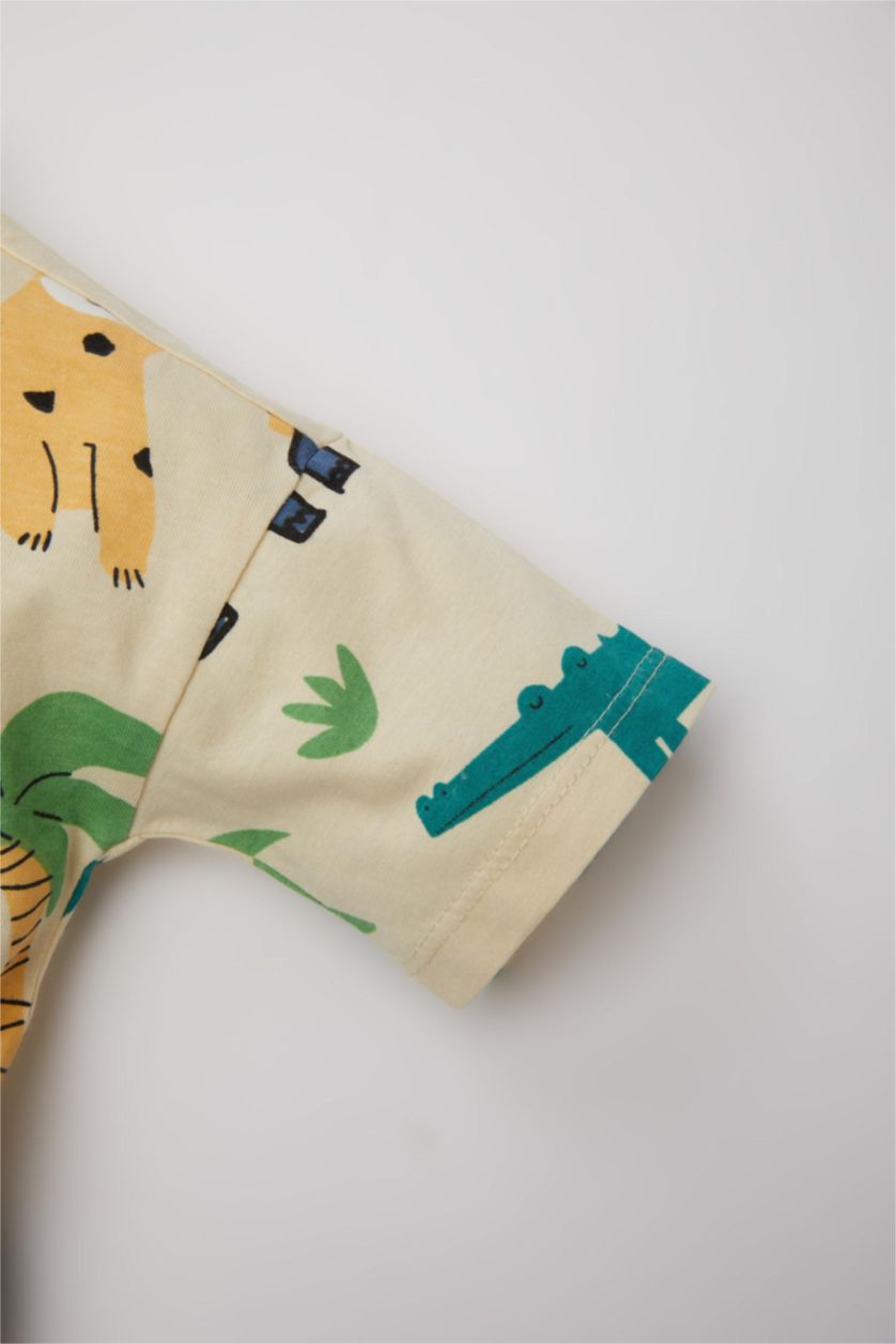 BABY BOY Light Beige Baby Boy Animal Patterned T-Shirt Shorts 2 Piece Set