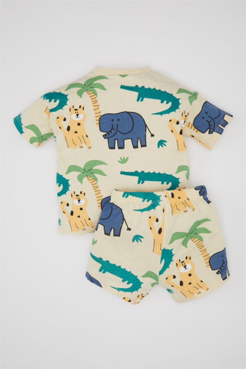 BABY BOY Light Beige Baby Boy Animal Patterned T-Shirt Shorts 2 Piece Set