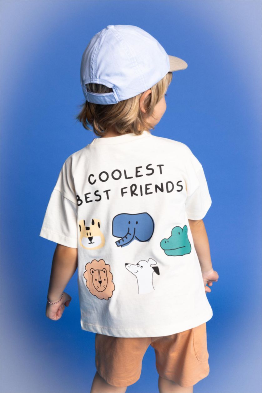 BÉBÉ GARÇON Écru Ensemble de T-Shirt Manches Courtes et Short imprimé Animal pour Bébé Garçon