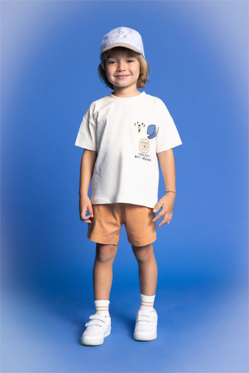 BÉBÉ GARÇON Écru Ensemble de T-Shirt Manches Courtes et Short imprimé Animal pour Bébé Garçon